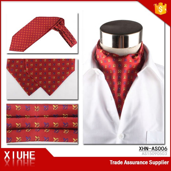 100% Silk 3 Pleated Men's Ascot Cravat, Burgundy Cravat