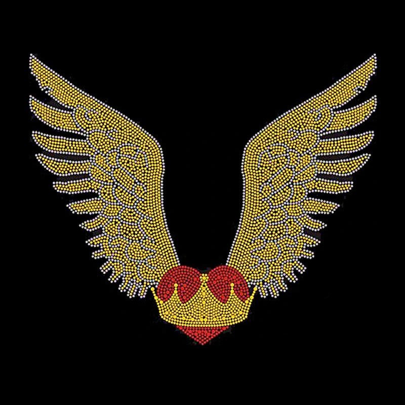 Custom hotfix crystal iron on bling angel wings rhinestone heat transfer wholesale
