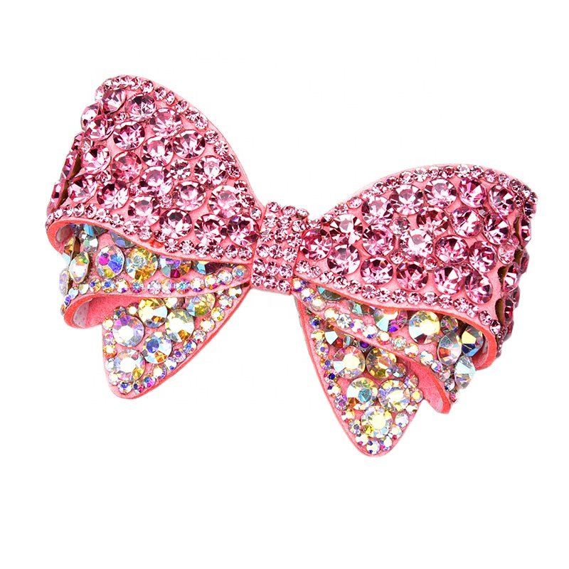 Embroidery Crystal AB 3D Fabric Applique Sew on Rhinestone Bow Patches for Shoes Clothes Hats Bags
