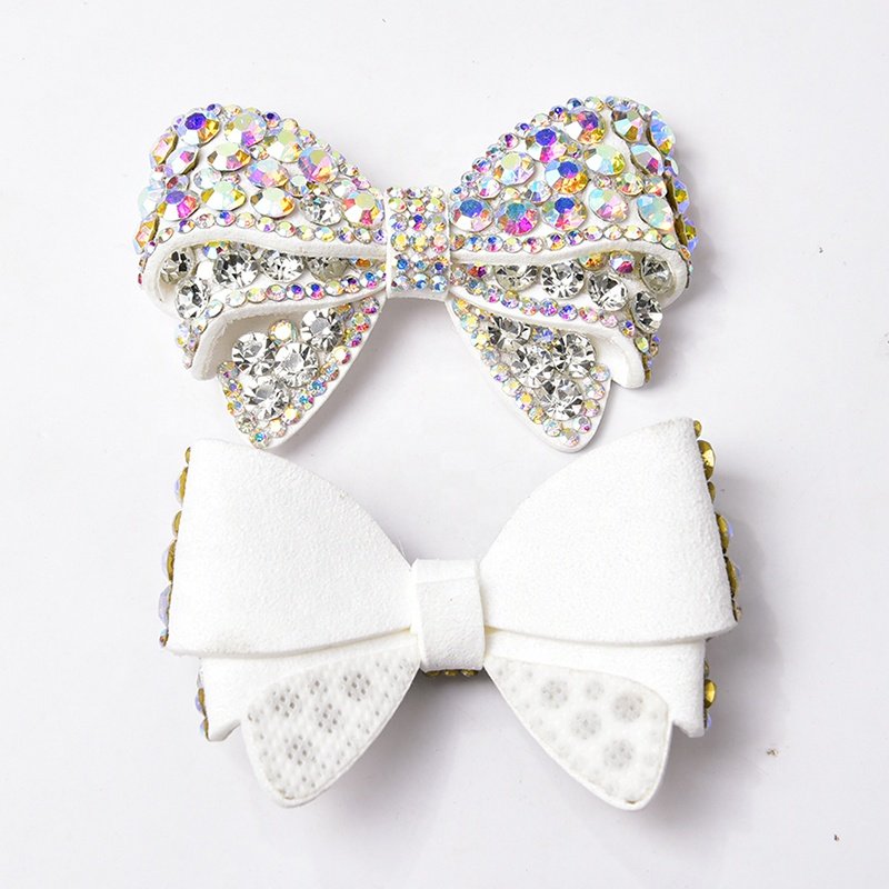 Embroidery Crystal AB 3D Fabric Applique Sew on Rhinestone Bow Patches for Shoes Clothes Hats Bags
