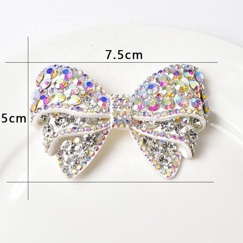 Embroidery Crystal AB 3D Fabric Applique Sew on Rhinestone Bow Patches for Shoes Clothes Hats Bags