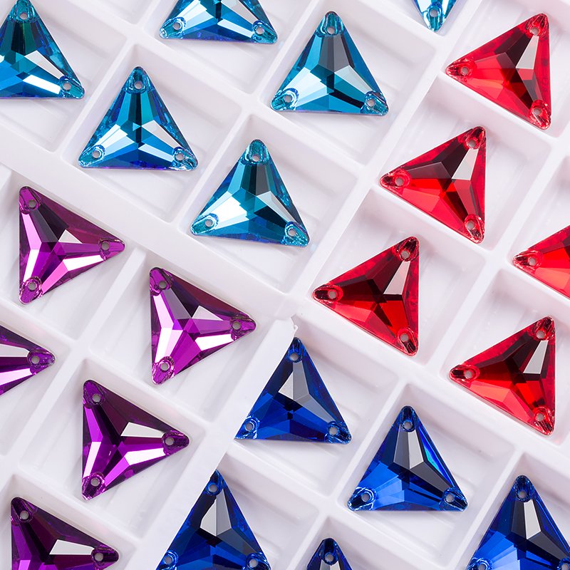 Top Triangle 16mm 22mm Crystal AB Sew On Stone 3 Holes Glass Rhinestones For Hair Clothes Sewing on Clothing