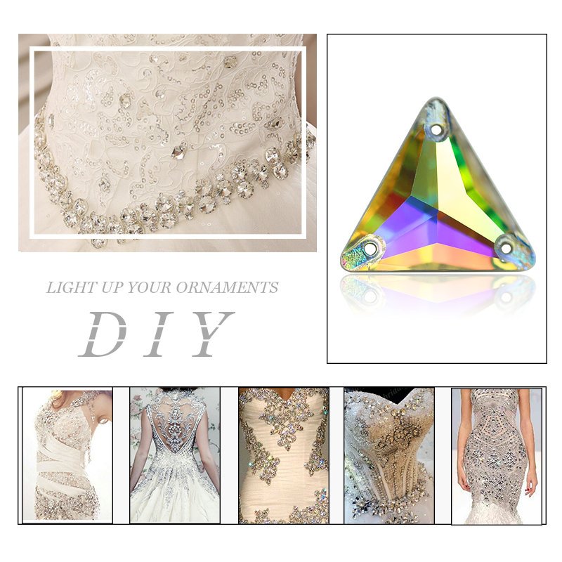 Top Triangle 16mm 22mm Crystal AB Sew On Stone 3 Holes Glass Rhinestones For Hair Clothes Sewing on Clothing