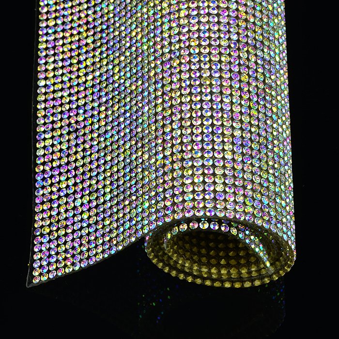 24X40cm hot fix and self adhesive silver crystal rhinestone glue sheet and crystal AB rhinestone sheet