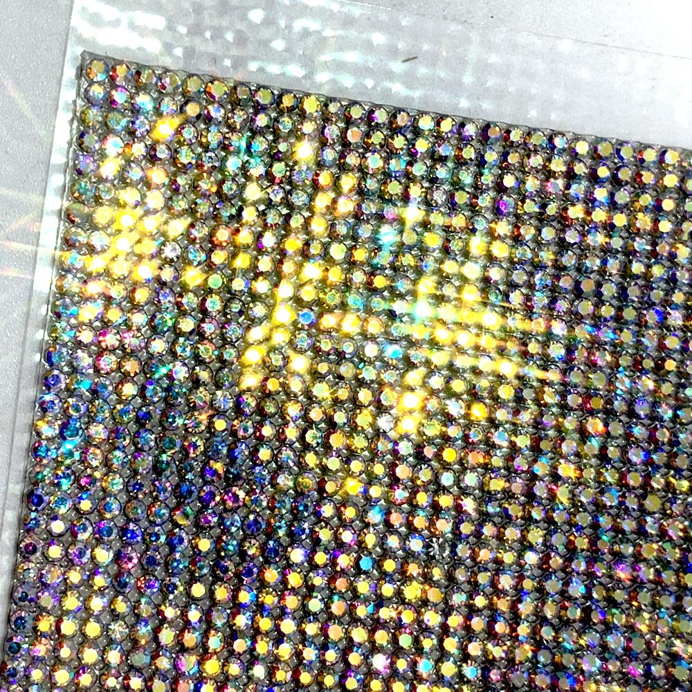 24X40cm hot fix and self adhesive silver crystal rhinestone glue sheet and crystal AB rhinestone sheet