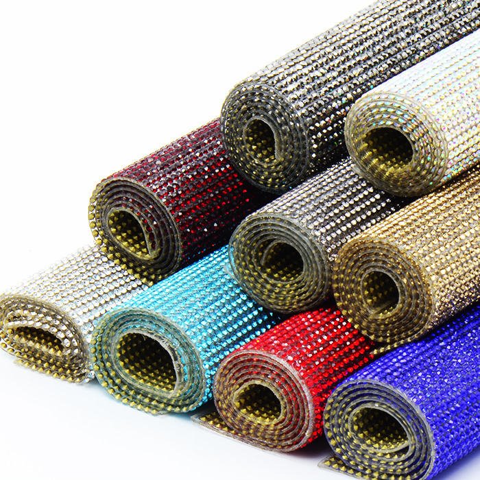 24X40cm hot fix and self adhesive silver crystal rhinestone glue sheet and crystal AB rhinestone sheet