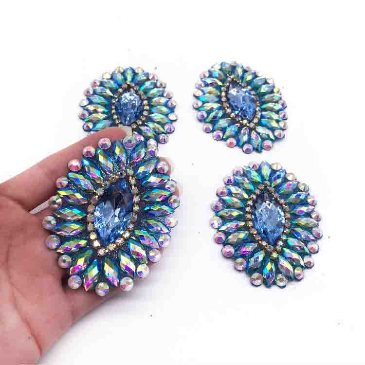 New customization aqua color rhinestone applique for carnival showgirl dress processing