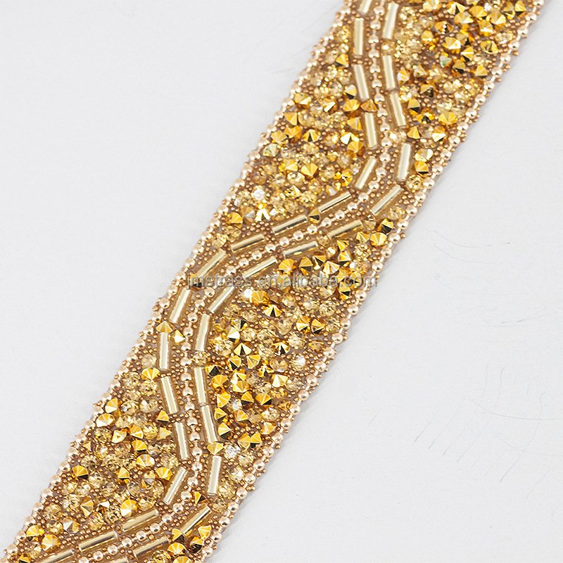 Factory wholesale Crystal Stone bridal beaded sequins hotfix iron on Shinning rhinestone trim for dress