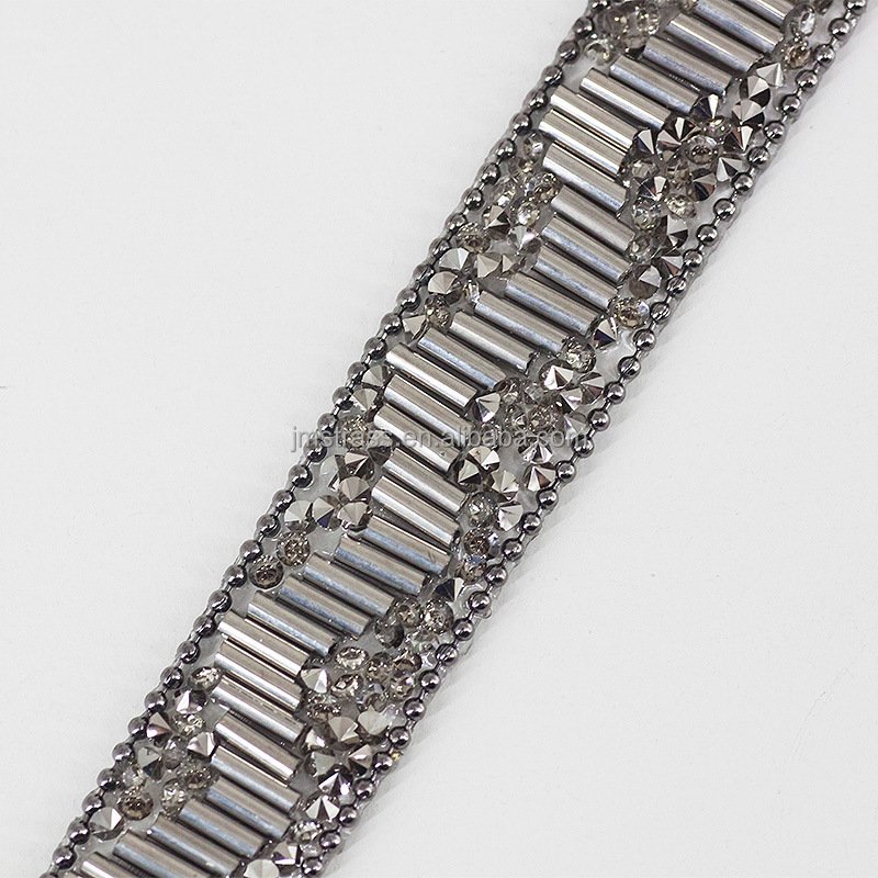 Factory wholesale Crystal Stone bridal beaded sequins hotfix iron on Shinning rhinestone trim for dress