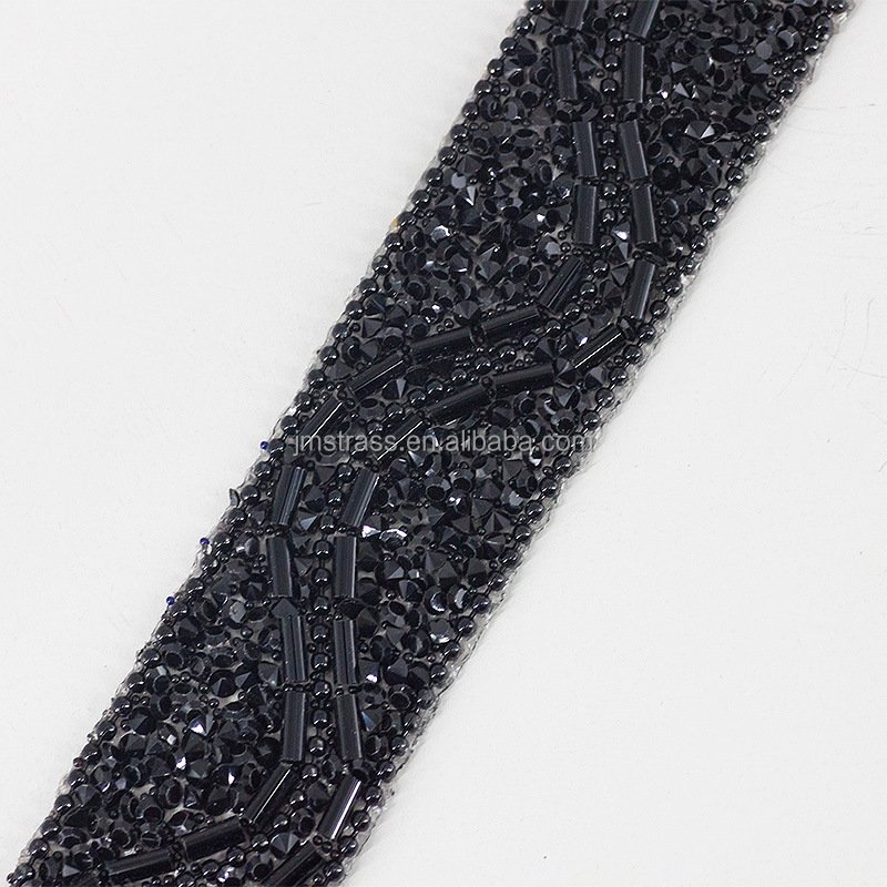 Factory wholesale Crystal Stone bridal beaded sequins hotfix iron on Shinning rhinestone trim for dress