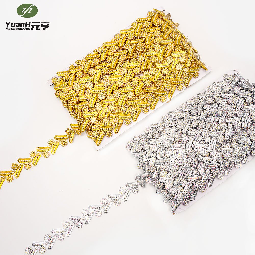 High quality silver flower leaves acrylic crystal trimming 24mm plastic rhinestone chain for DIY garment accessory