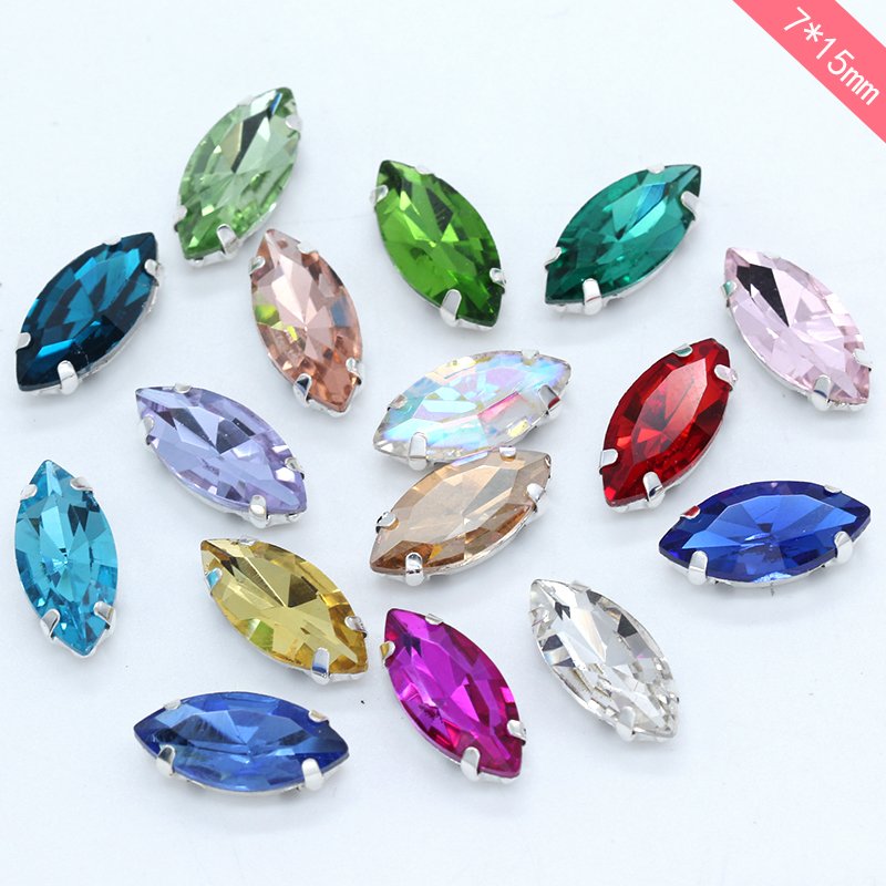 JC horse's eye four-corner 7*15mm claw flat back rhinestone hand sewn crystal DIY rhinestones clothing shoes bag accessories