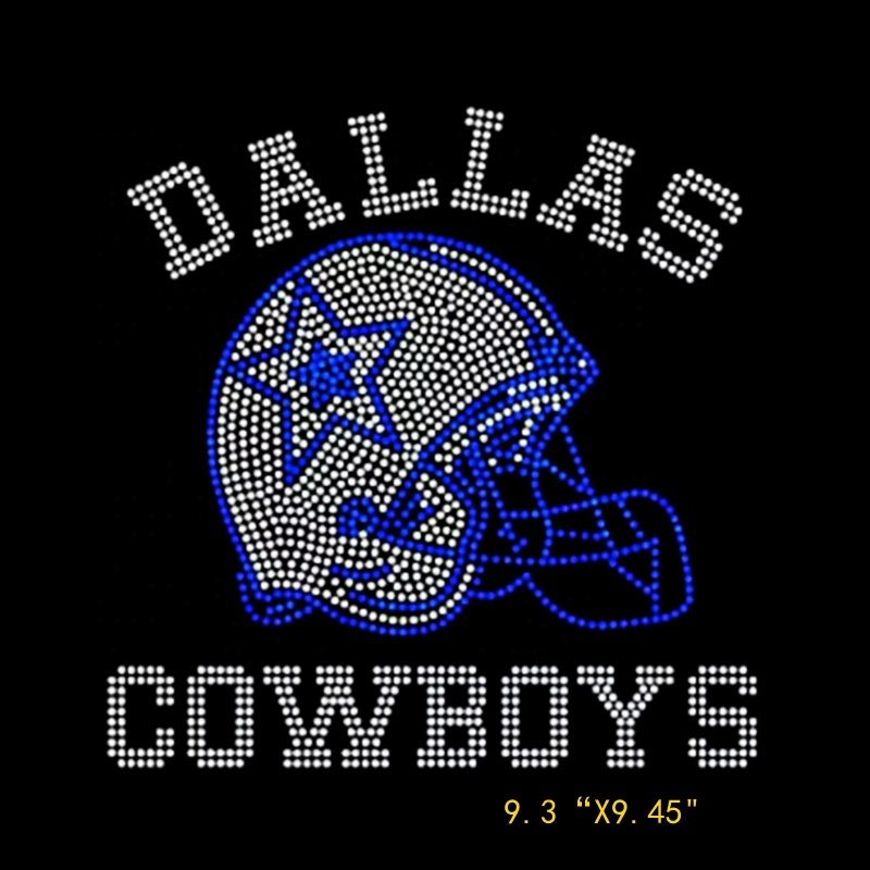 Custom New Hot-fix Dallas Cowboys Rhinestone Transfer Iron on Bling Patch Motif Rhinestones Design NFL Rhinestones Transfer