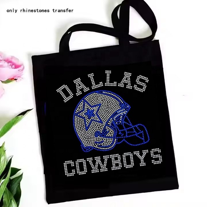 Custom New Hot-fix Dallas Cowboys Rhinestone Transfer Iron on Bling Patch Motif Rhinestones Design NFL Rhinestones Transfer