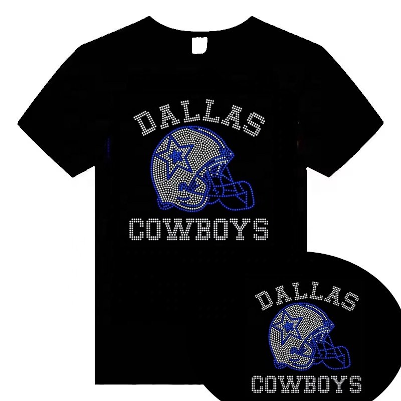 Custom New Hot-fix Dallas Cowboys Rhinestone Transfer Iron on Bling Patch Motif Rhinestones Design NFL Rhinestones Transfer