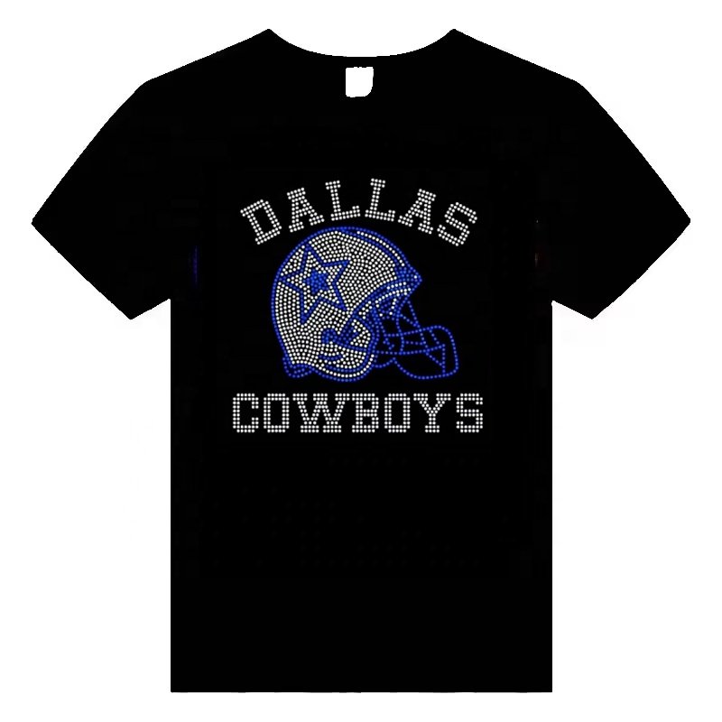 Custom New Hot-fix Dallas Cowboys Rhinestone Transfer Iron on Bling Patch Motif Rhinestones Design NFL Rhinestones Transfer