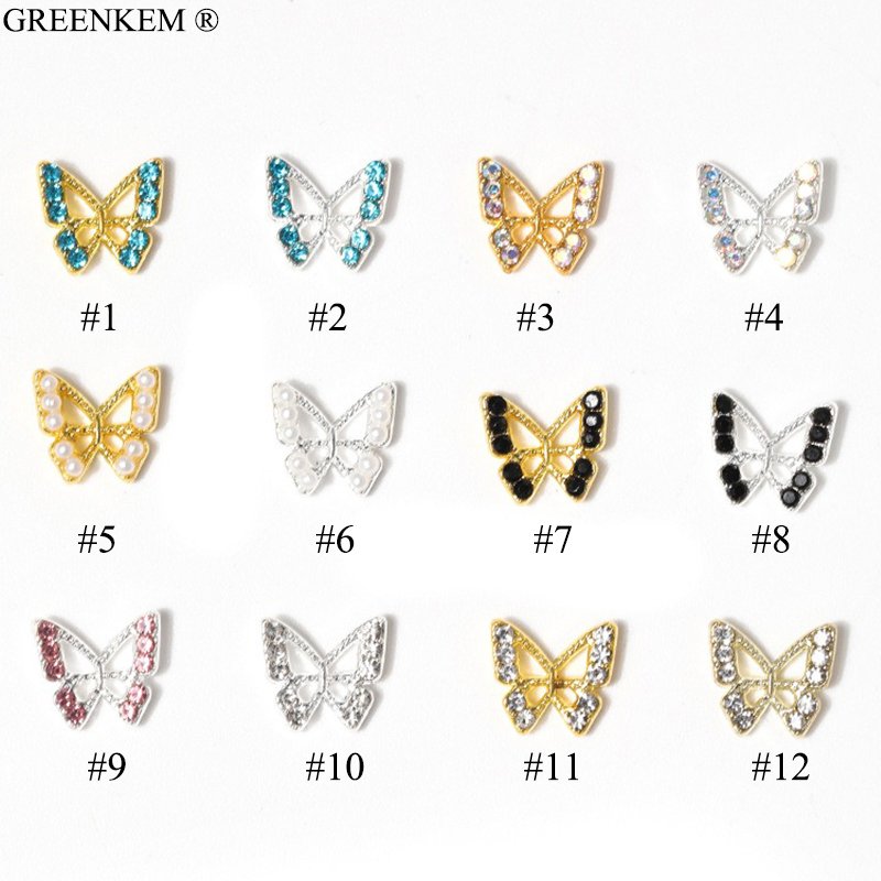 20Pcs 3D Nail Butterfly Art Charms Gold Silver Butterfly With Rhinestone Nail Jewelry For Nail Rhinestones