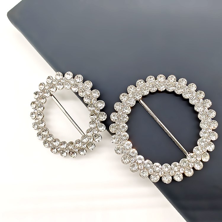 Hot Selling New Design Clothes Accessories Luxury Diamond Painting Circle Metal Belts Snap On Buckle Rhinestone Buckle For Women