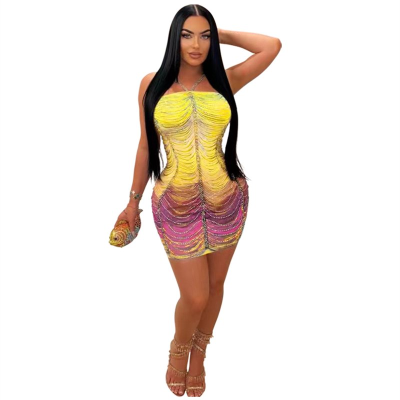 cheap ladies women sexy colorful club sleeveless short bling crystal rhinestone diamond birthday mini evening dress for women