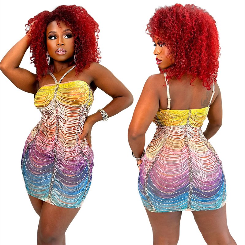 cheap ladies women sexy colorful club sleeveless short bling crystal rhinestone diamond birthday mini evening dress for women