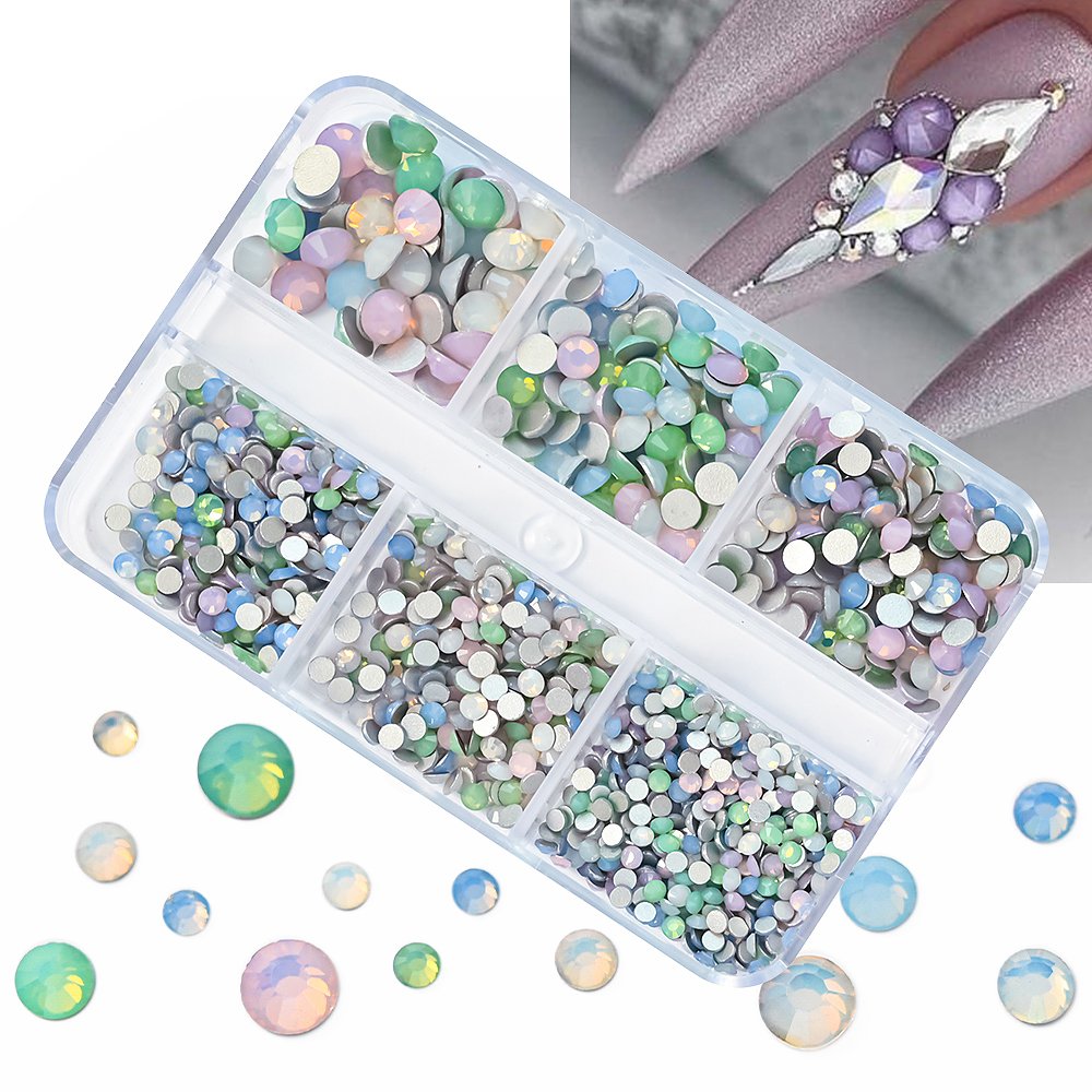 6 Grids Flat-back Crystals AB Nail Rhinestone Crystal AB SS6-SS20 Opal Nail Art Charms Diamond Rhinestones for Nail Decoration