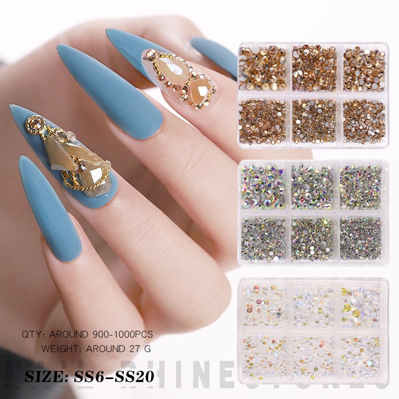 6 Grids Flat-back Crystals AB Nail Rhinestone Crystal AB SS6-SS20 Opal Nail Art Charms Diamond Rhinestones for Nail Decoration