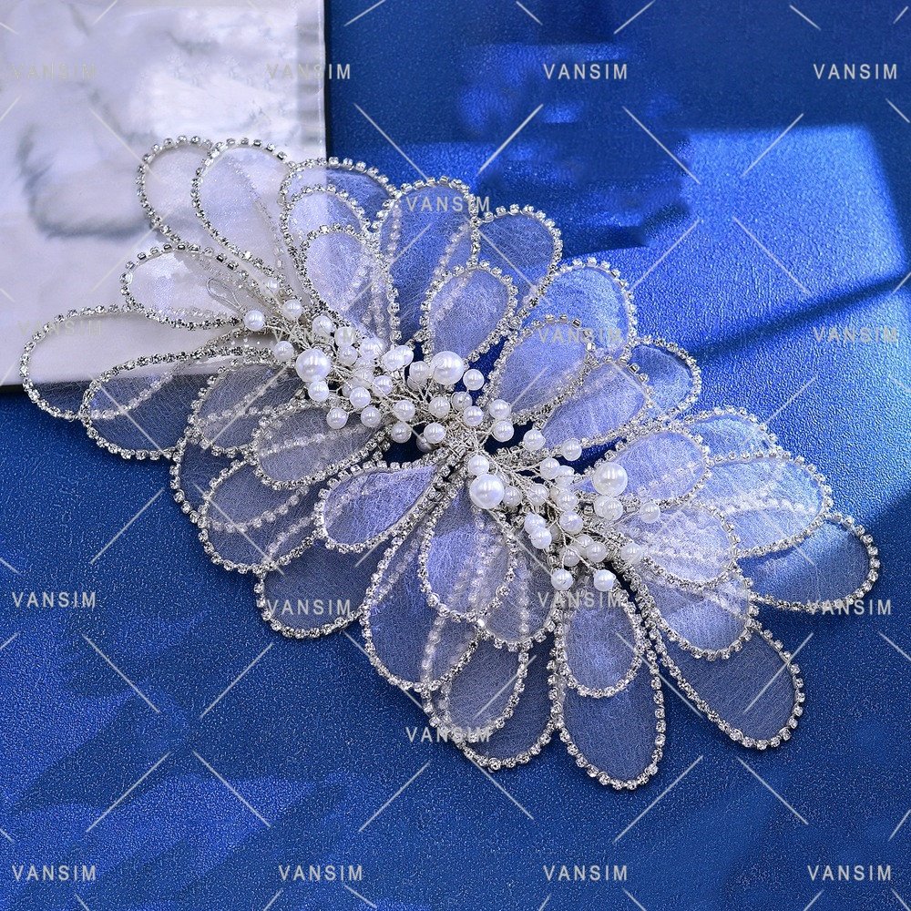 3D Wire Work Flower Patches Accessories Welding Crystal Rhinestone Bodice Applique For Formal Party Gown