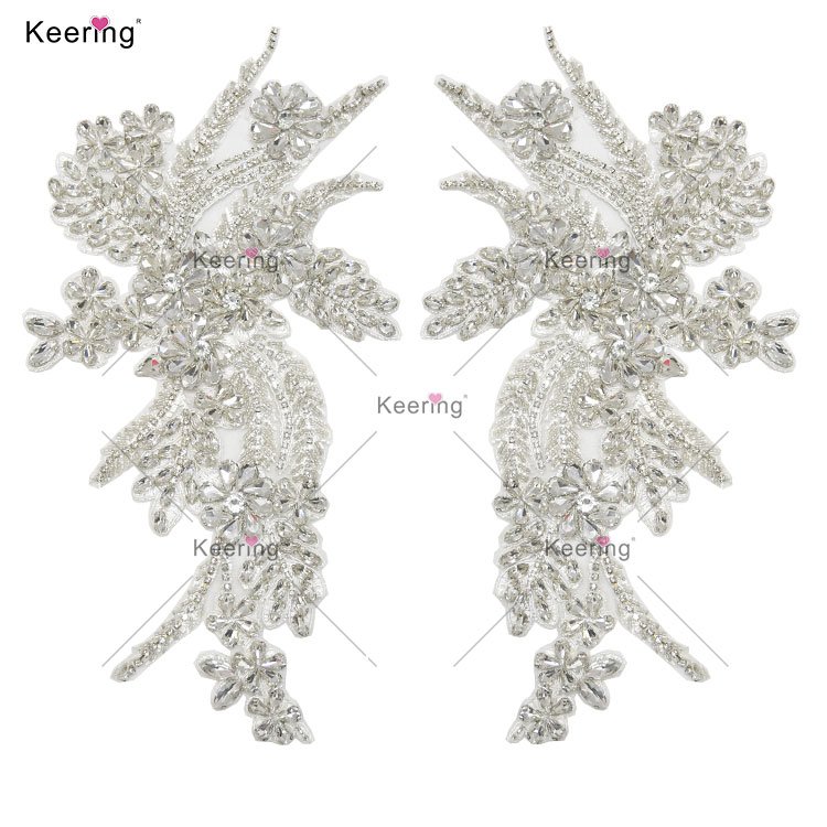 WDP-296 black patch crystal beaded rhinestone wedding bodice sash applique for bridal bridesmaid evening party dancing dress