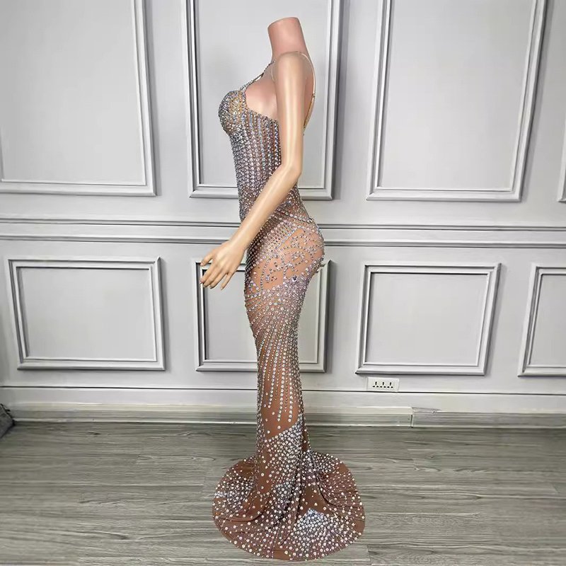 Novance Y4118 Clothing Manufacturers Custom 2024 Fashion Evening Dinner Dresses Sexy Rhinestone Birthday Gown For Women