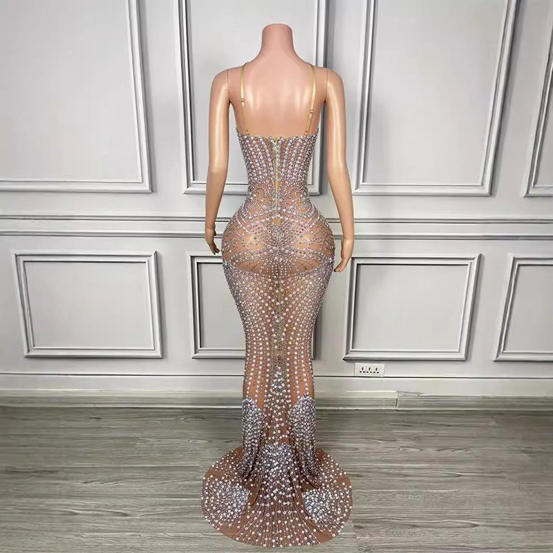 Novance Y4118 Clothing Manufacturers Custom 2024 Fashion Evening Dinner Dresses Sexy Rhinestone Birthday Gown For Women