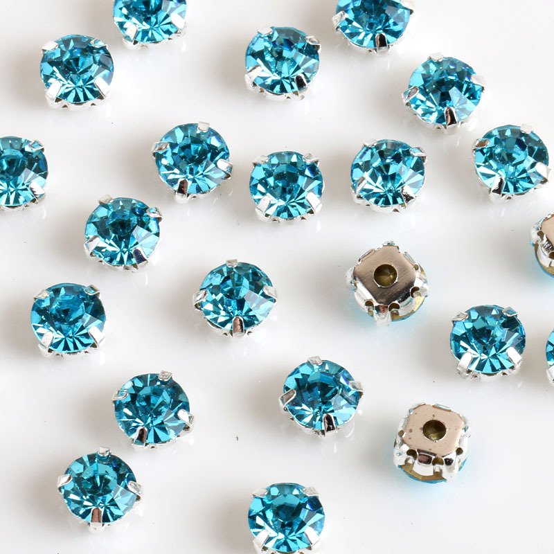 Prong Sew on Strass Beads Crystals Rhinestones in Sliver Round Colorful Glass with Plated Flatback Opp Bag Colors 2 Bags Claw