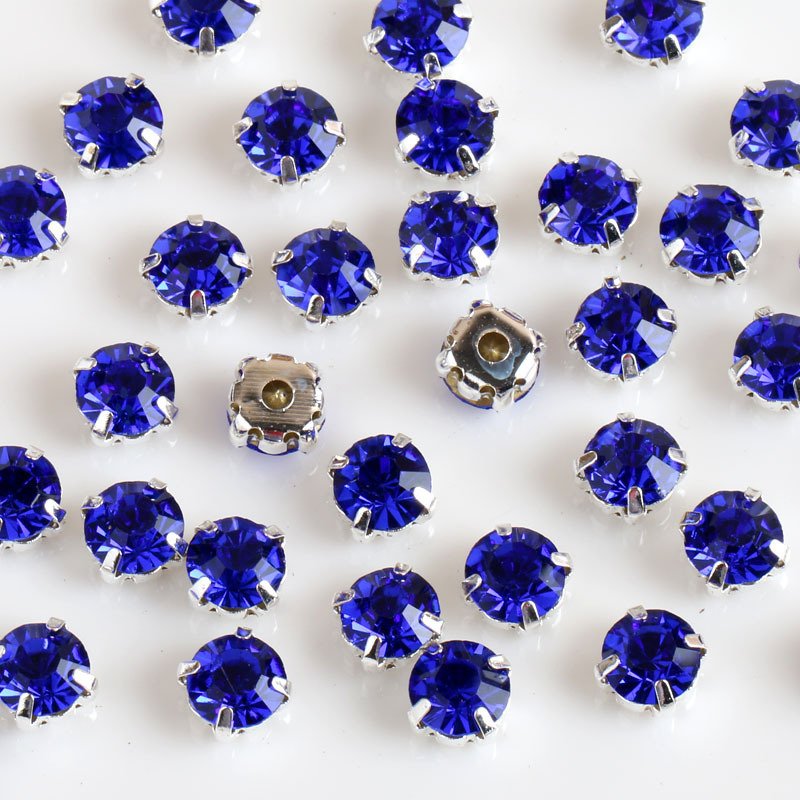 Prong Sew on Strass Beads Crystals Rhinestones in Sliver Round Colorful Glass with Plated Flatback Opp Bag Colors 2 Bags Claw