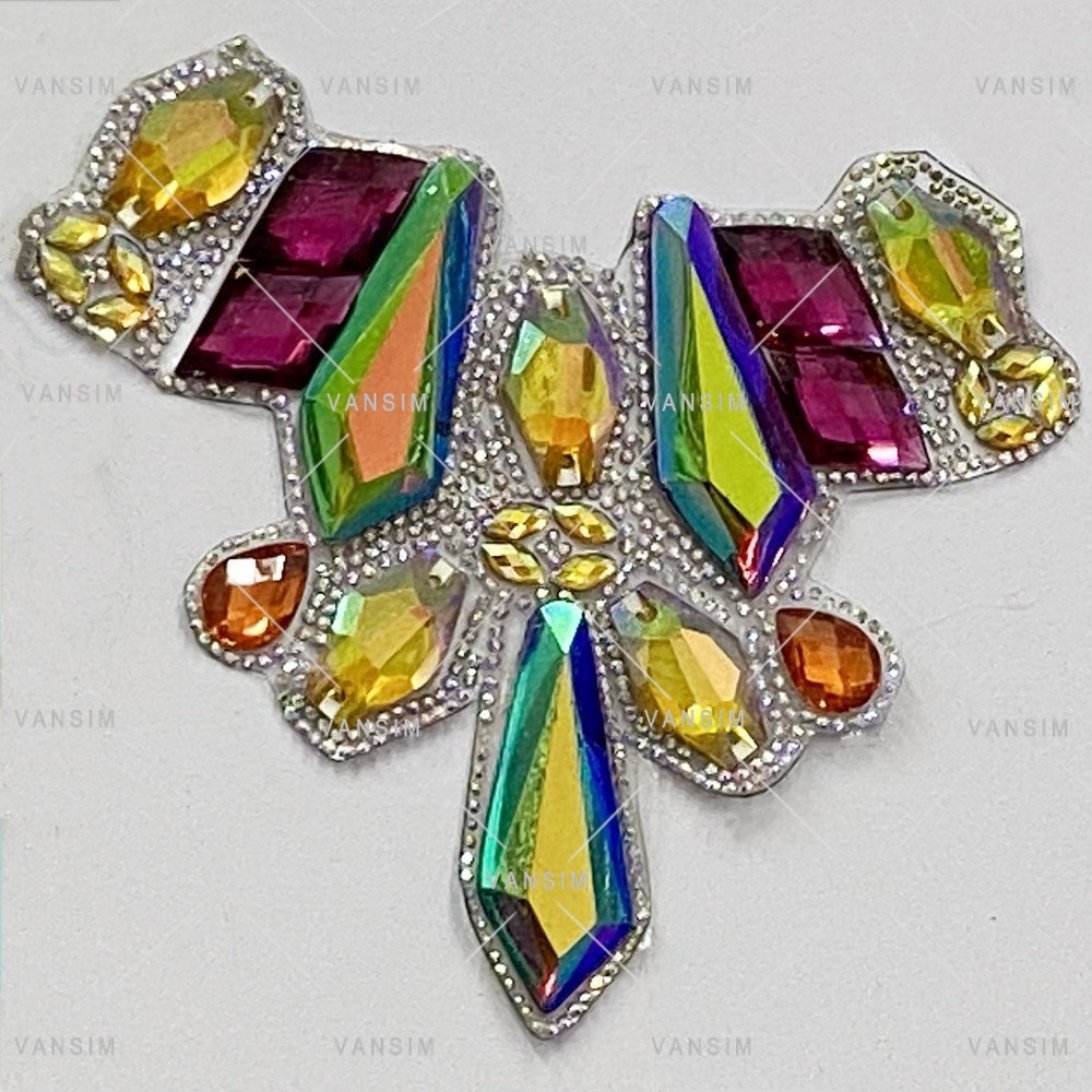 iridencent customize rhinestone trim gleaming applique for carnival band costumes diy crafts