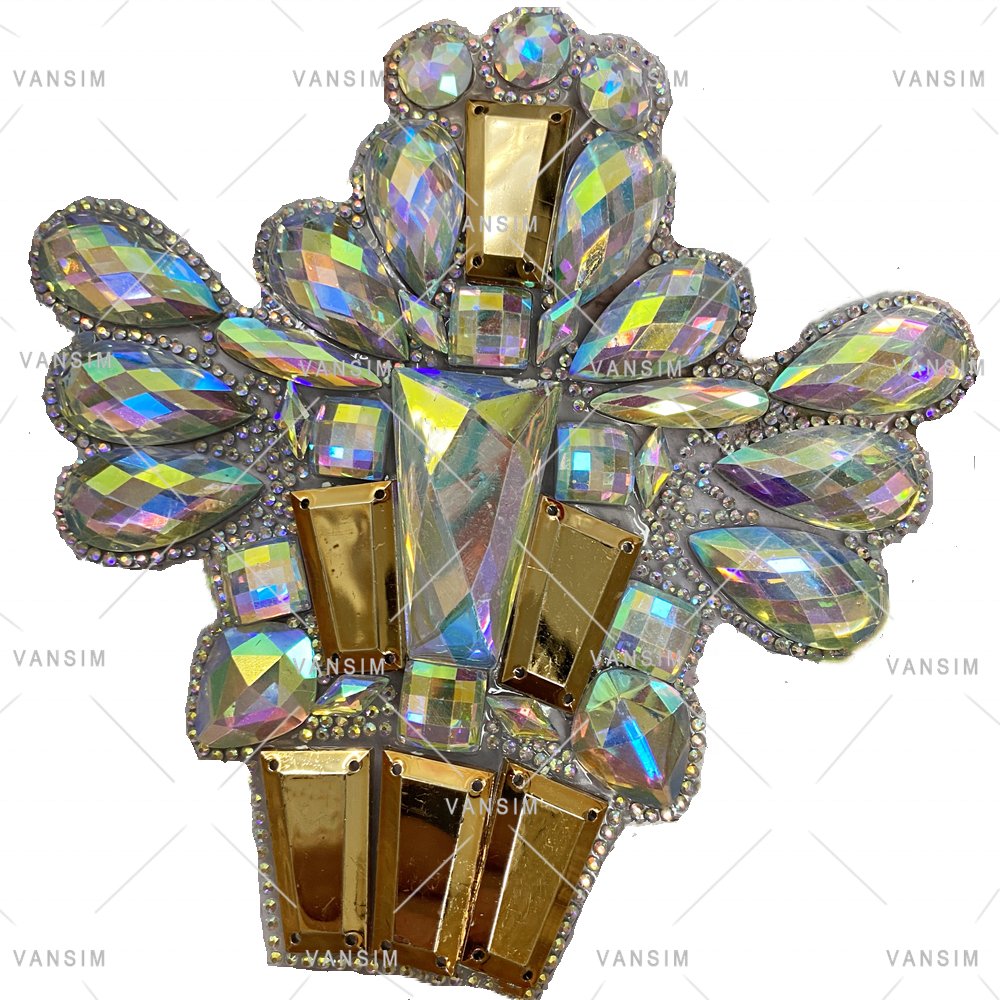 iridencent customize rhinestone trim gleaming applique for carnival band costumes diy crafts