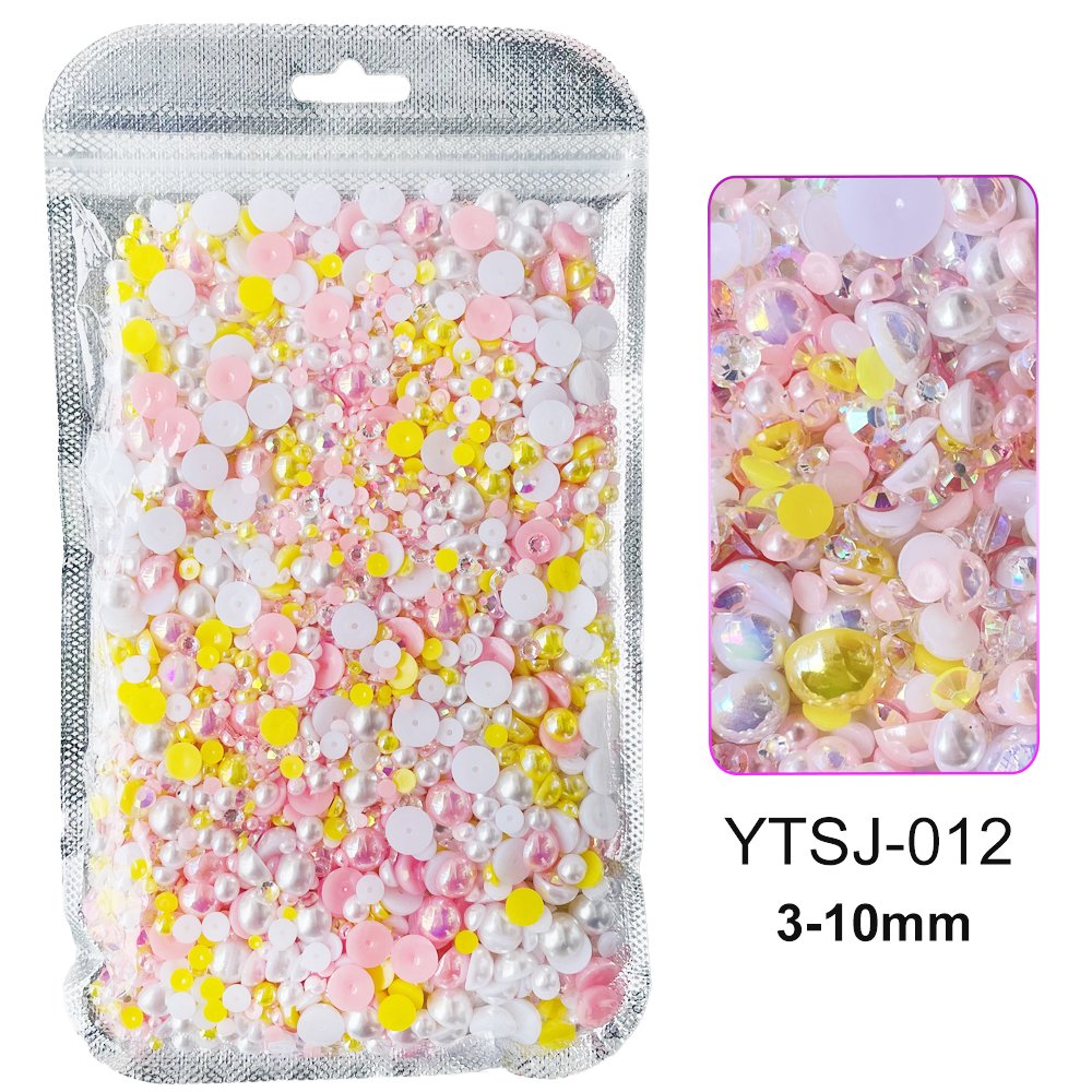 Yantuo Wholesale Customized 3mm-10mm 150g/bag Mix Sizes Color Mixed pearl resin Flat Back Resin Rhinestones For DIY