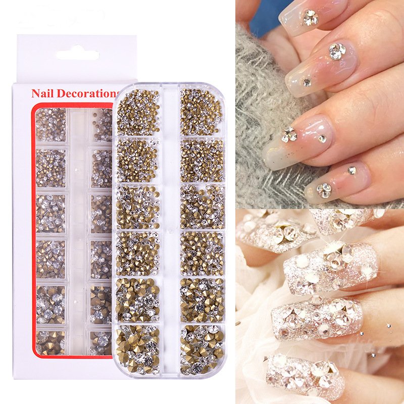 High Quality Press On Nail Box Rhinestones Kit Art Decoration 3d Nail Art Bling Crystal Glitters Stone Shaped Rhinestone Nail