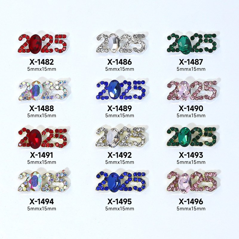 New 2025 Alloy Numeral Nail Art Accessories Shiny Embellished with Full Rhinestones Luxury Style DIY Nail Decorations
