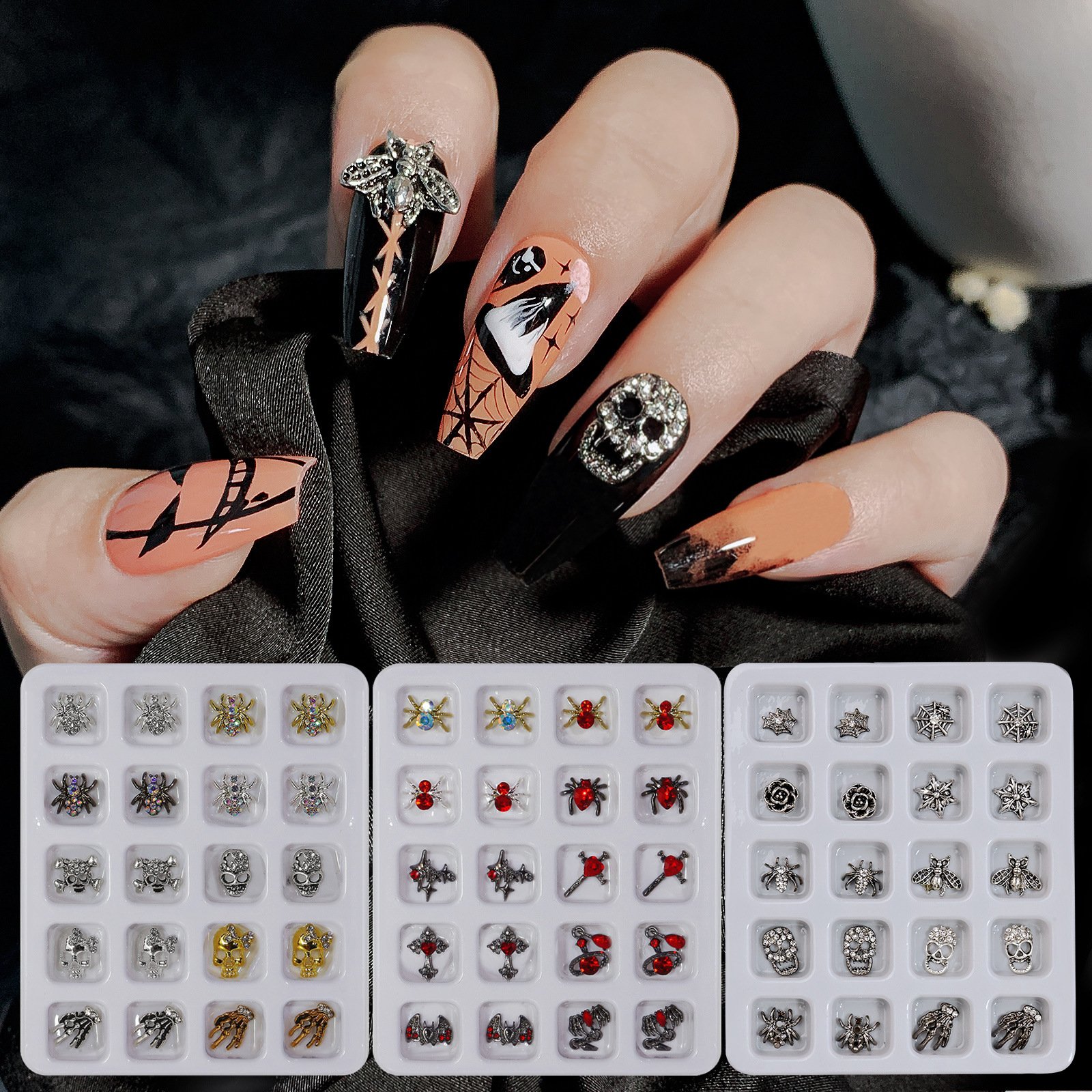 20pcs/box Halloween Nail Art Charms Rhinestones Mixed Styles Gem Metal Alloy Christmas Jewelry Shiny Nail Decorations