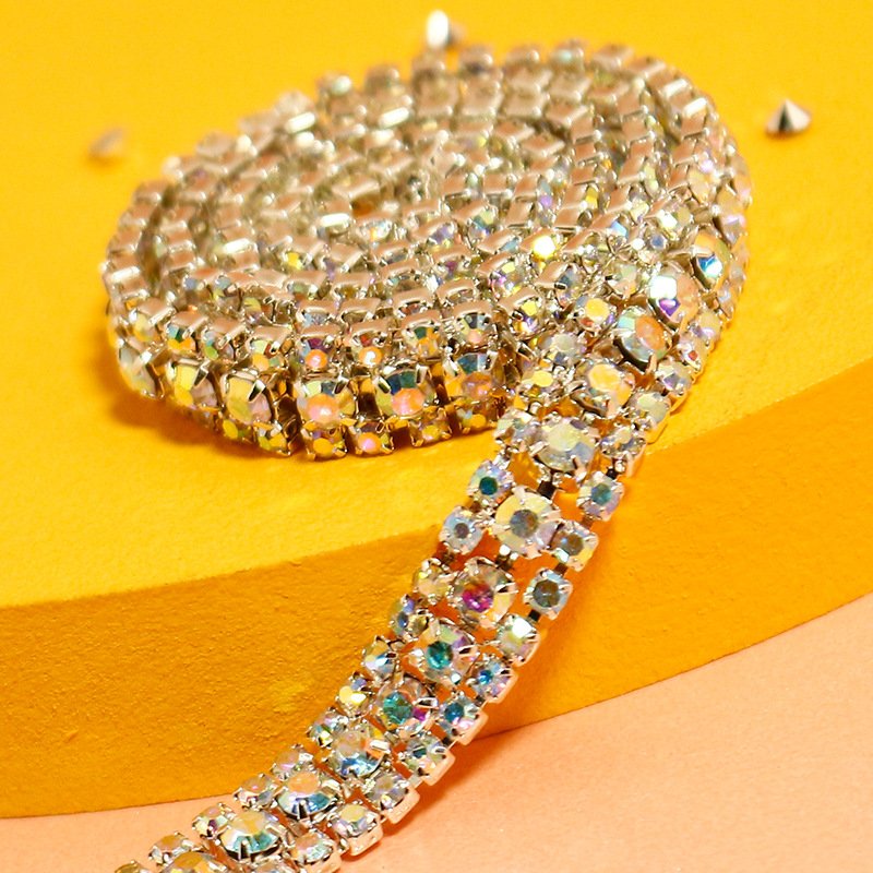 Custom Crystals Supplier Flower Pattern Acrylic Colorful AB Flat Back Crystal Rhinestone Trim
