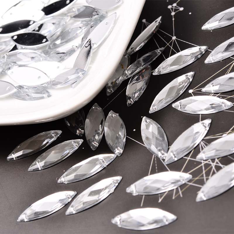size 7*21MM marquise shape clear color sewing on acrylic rhinestones beads for garments accessories