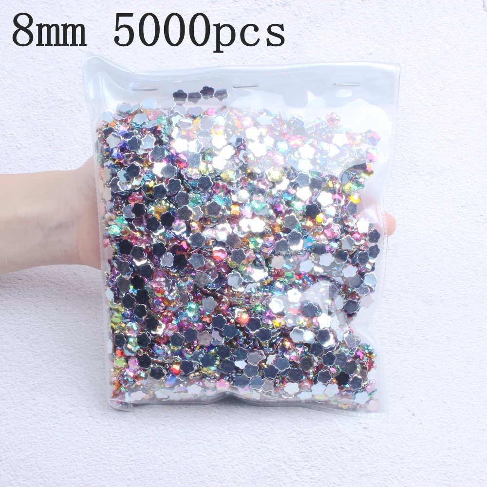 Acrylic Rhinestones 8mm 5000pcs Flat Back Plum Blossom Shape Earth Facets 15 Kinds Color Beads DIY Jewelry Making Acrylic Gem