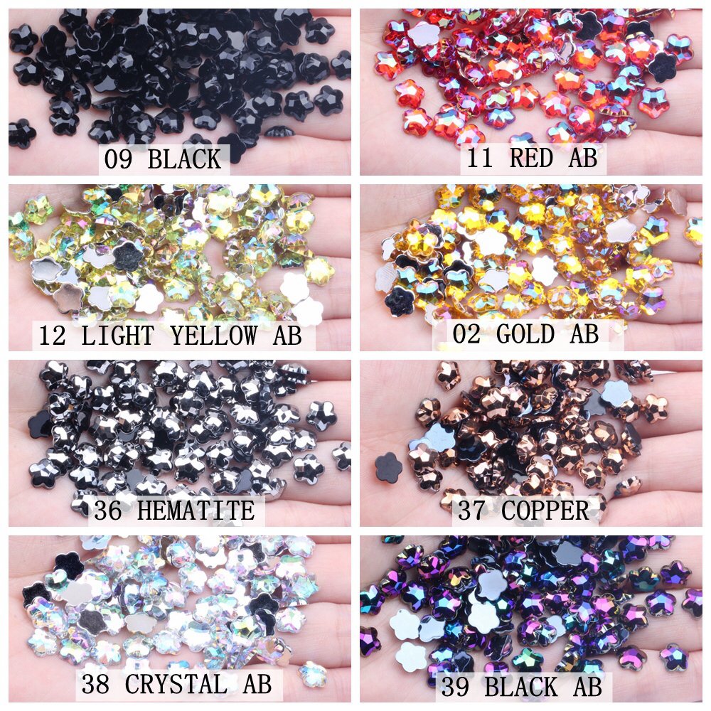 Acrylic Rhinestones 8mm 5000pcs Flat Back Plum Blossom Shape Earth Facets 15 Kinds Color Beads DIY Jewelry Making Acrylic Gem