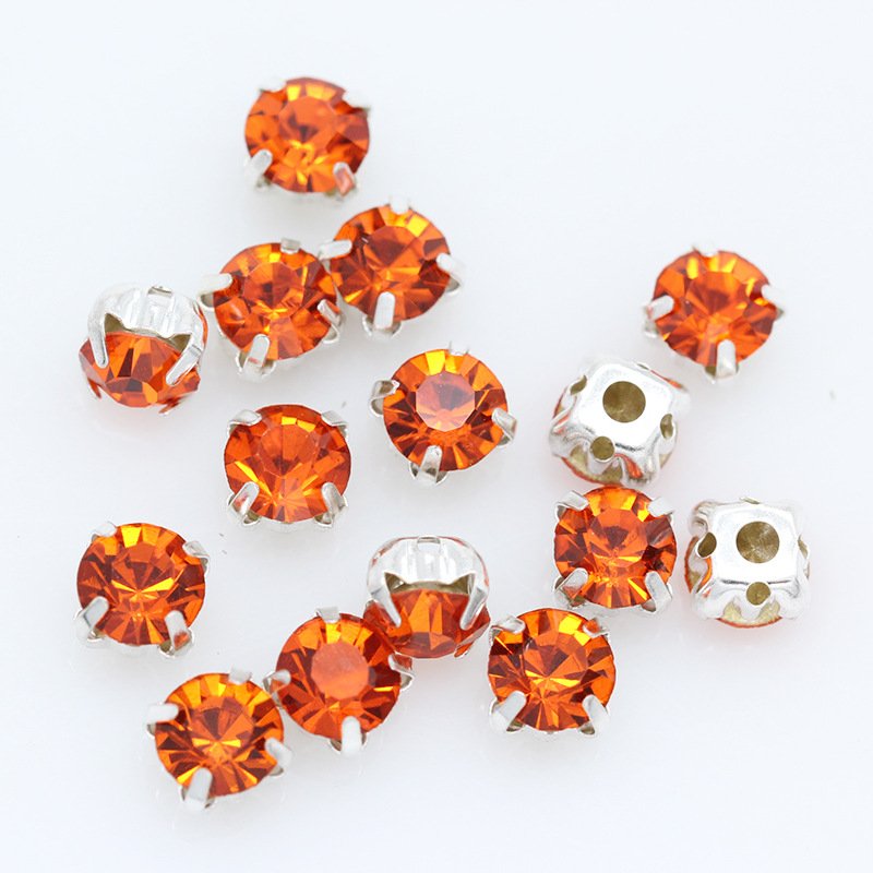 Prong Sew on Strass Beads Crystals Rhinestones with Plated Flatback Claw for Clothing in Sliver Round Colorful Glass Opp Bag