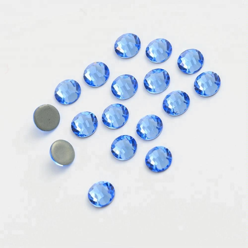 Wholesale A4 Quality Blue Zircon Color Stone Flat Back Rhinestone Hot Fix Glass Crystals Rhinestones Bulk Sale