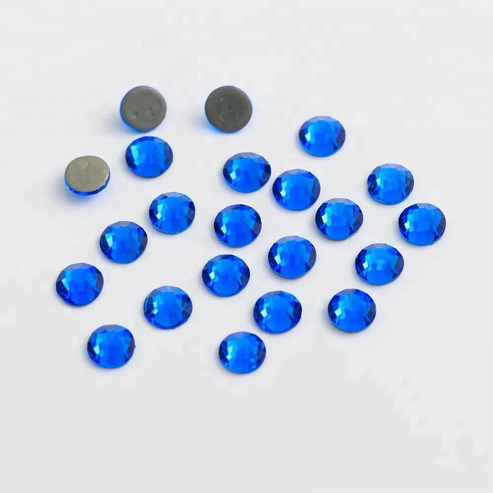 Wholesale A4 Quality Blue Zircon Color Stone Flat Back Rhinestone Hot Fix Glass Crystals Rhinestones Bulk Sale