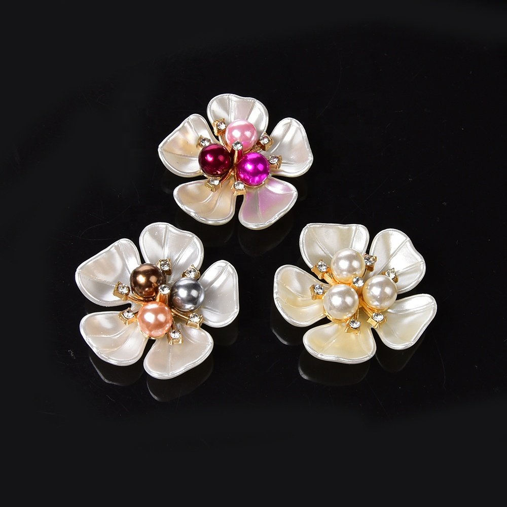Copper Rhinestone Shell Pearl Flower Button Hair Accessories Embellishment Wedding Dress Applique Diy Jewelry Findings Ornament