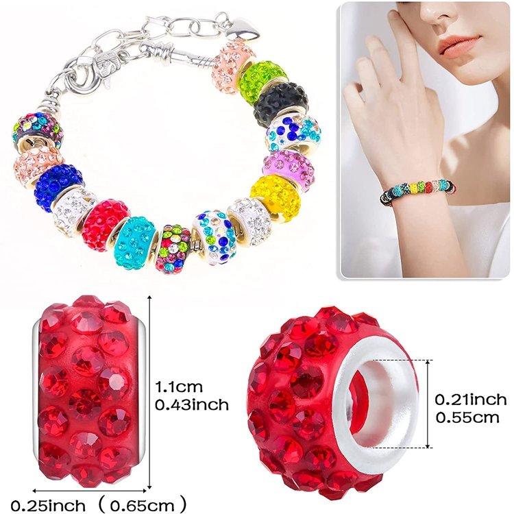 11 x 7mm Rhinestone Polymer Clay Beads Shoelace Charms European Big Hole Argil Round Beads For Jewelry Making