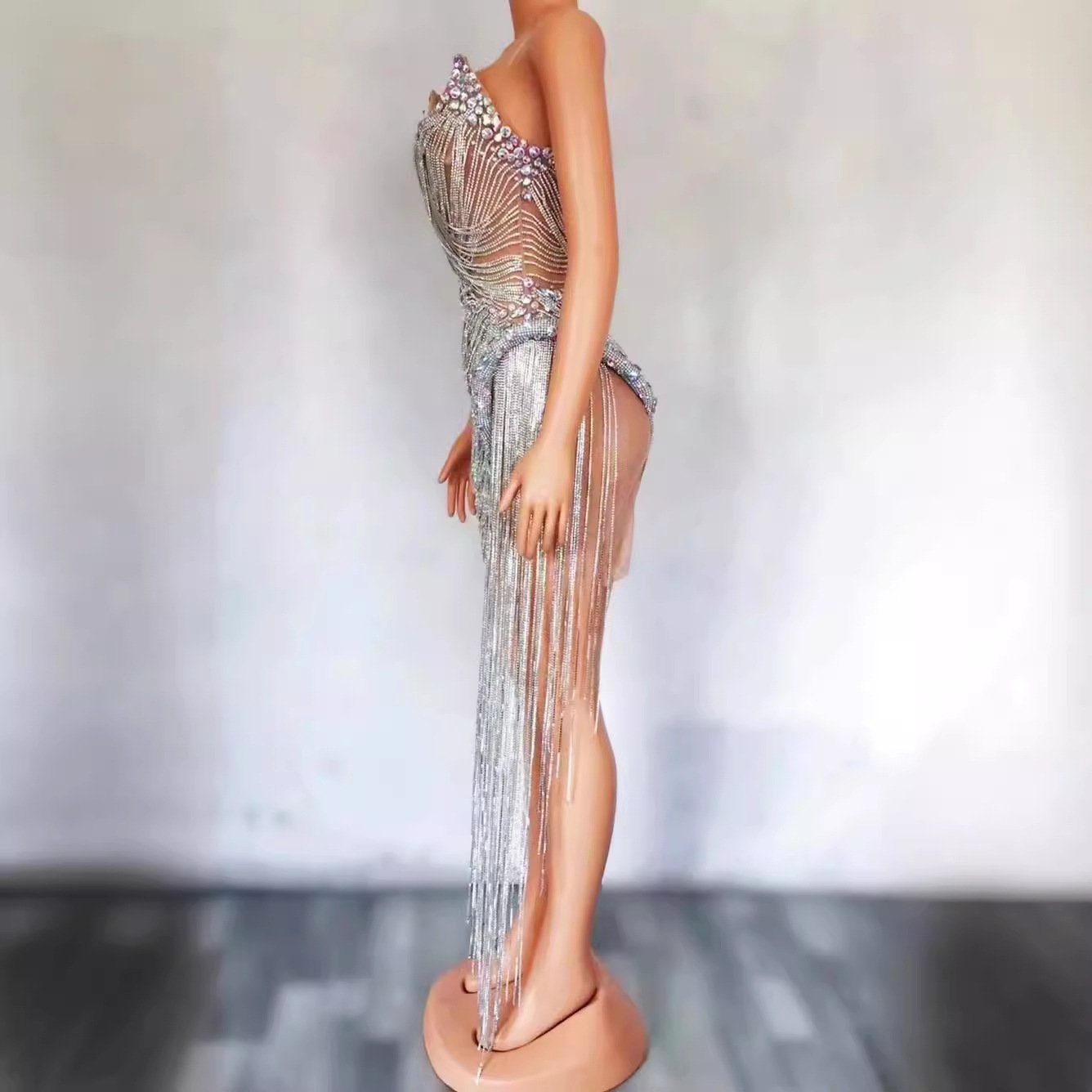 Women Dress Summer 2024 Rhinestone Corset Dress Fringed Spaghetti Birthday Dress Robe De Soiree Elegant Sexy