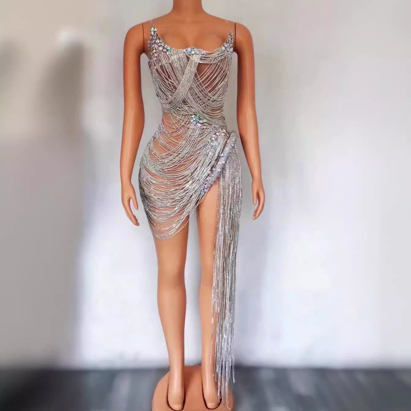 Women Dress Summer 2024 Rhinestone Corset Dress Fringed Spaghetti Birthday Dress Robe De Soiree Elegant Sexy
