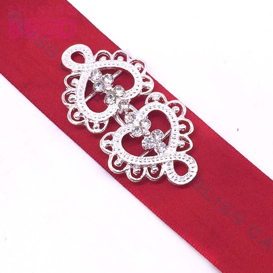Wholesale Pair Buckles Sewing Shank Buckles Rhinestone Coat Closure Slider Strap Ribbon for Box Card Wedding